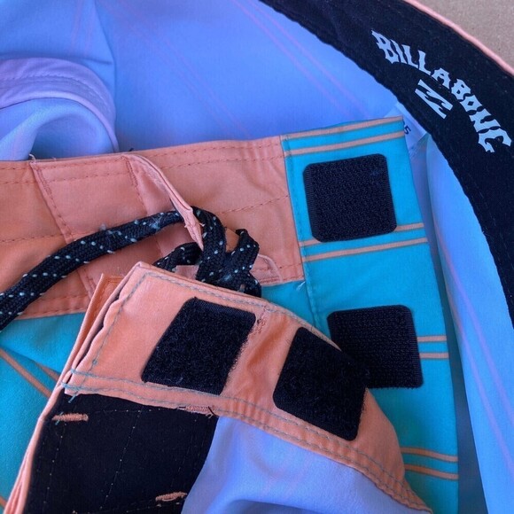 Billabong Recycler 73 Pro Orange Teal Striped Board Shorts Size 25 - Picture 3 of 10